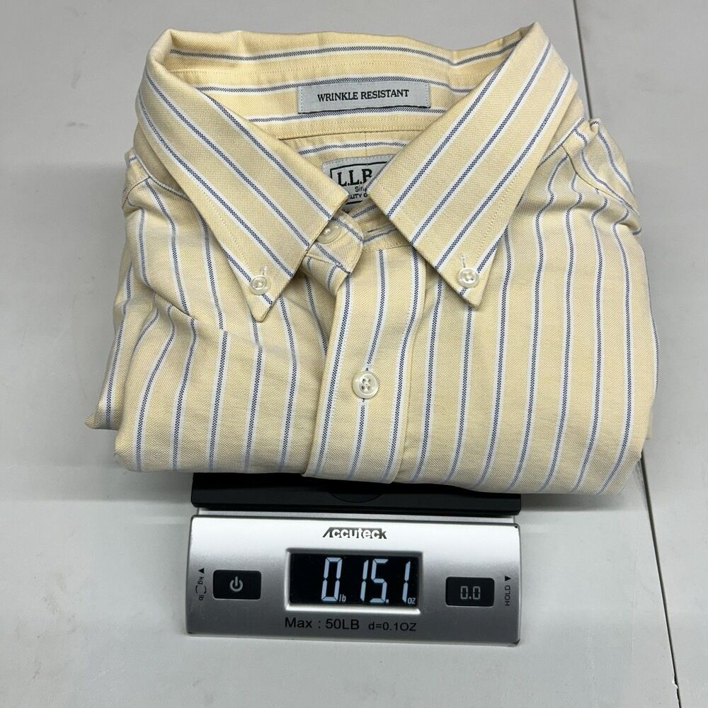 LL Bean Mens Dress Shirt 17.5-35 Regular Fit Button Front Long Sleeve Stripe - Picture 10 of 10